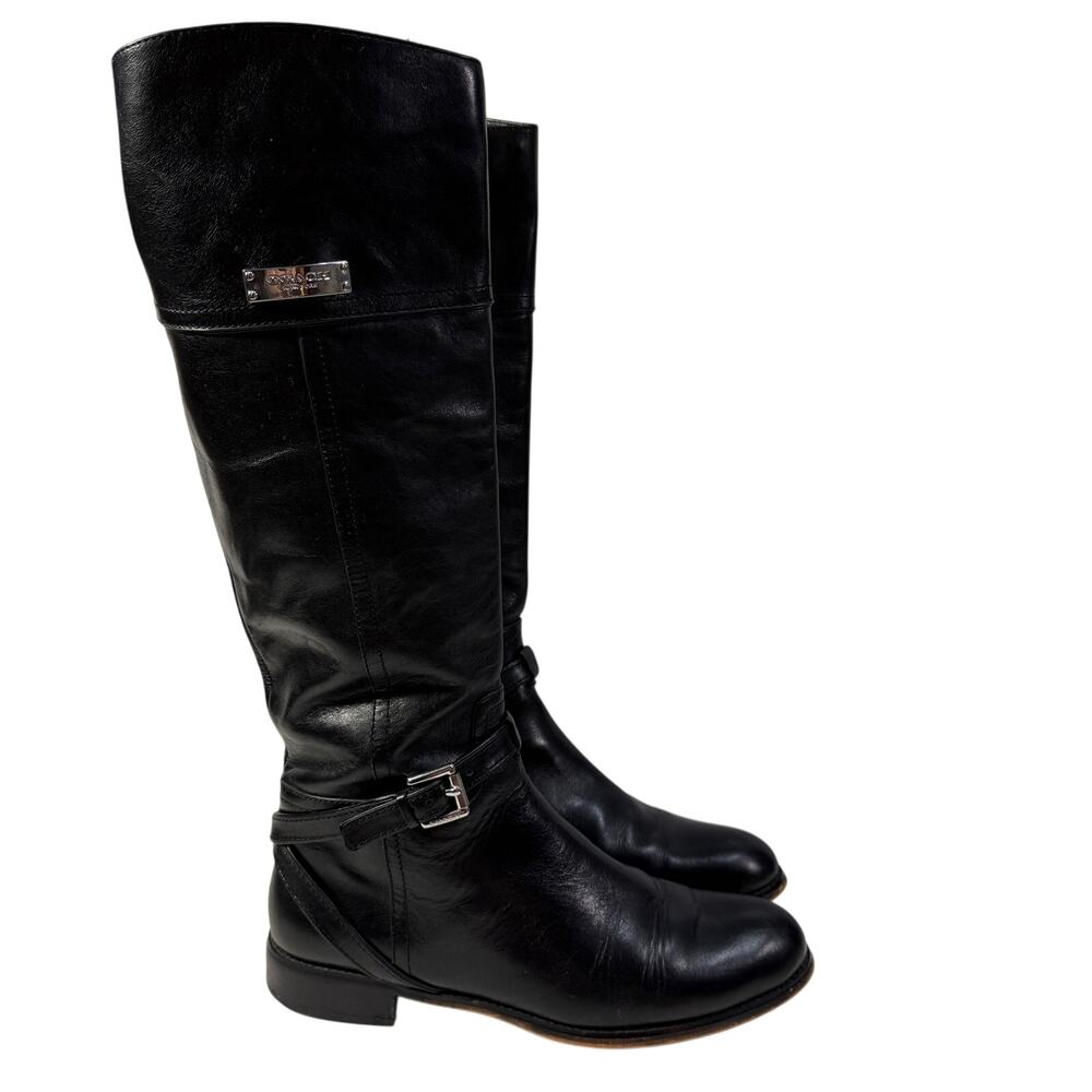 Coach Micha Calf Knee High Black Leather Equestrian Side Zip Riding Boots 8.5